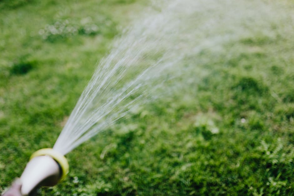 Watering green grass and maintaining healthy soil